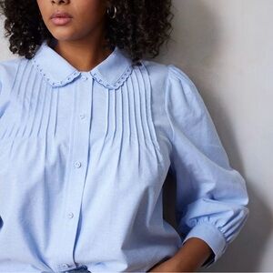 LC Lauren Conrad Light Blue Pintuck Button-Down Blouse